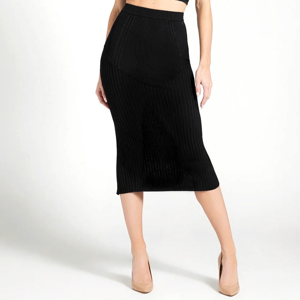 Icone Thick Knit Stretch Midi Skirt Black - Picture 1 of 8